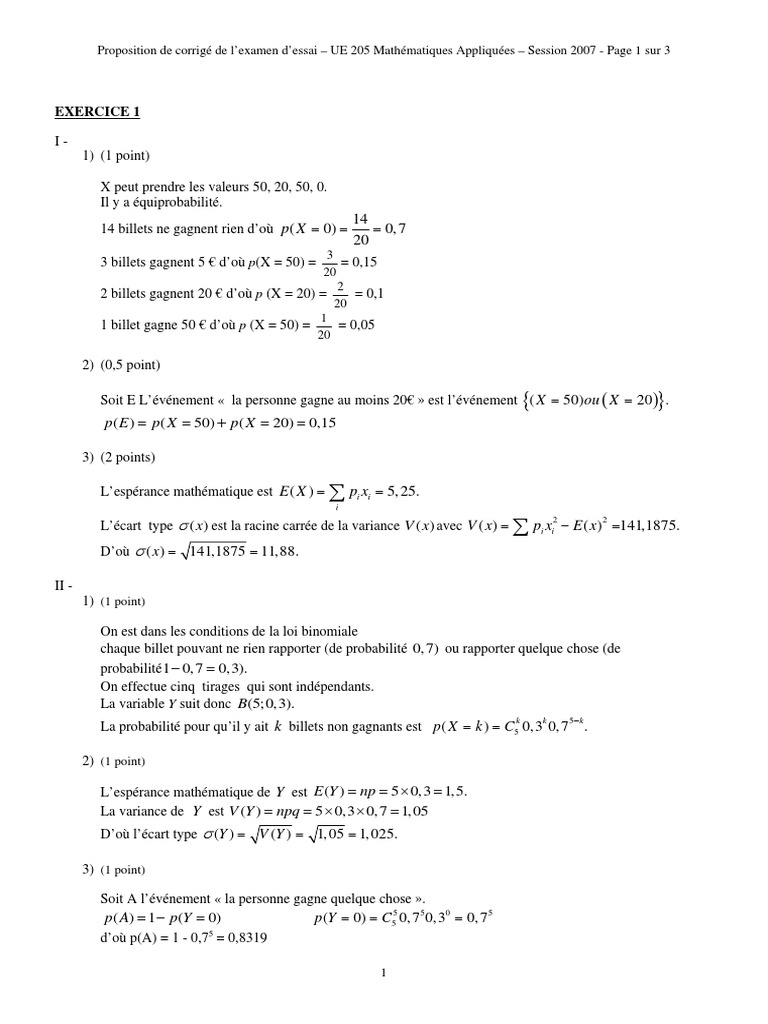 Corrigé Maths 2007 A REVOIR | PDF | Mesure (mathématiques) | Théorie ...