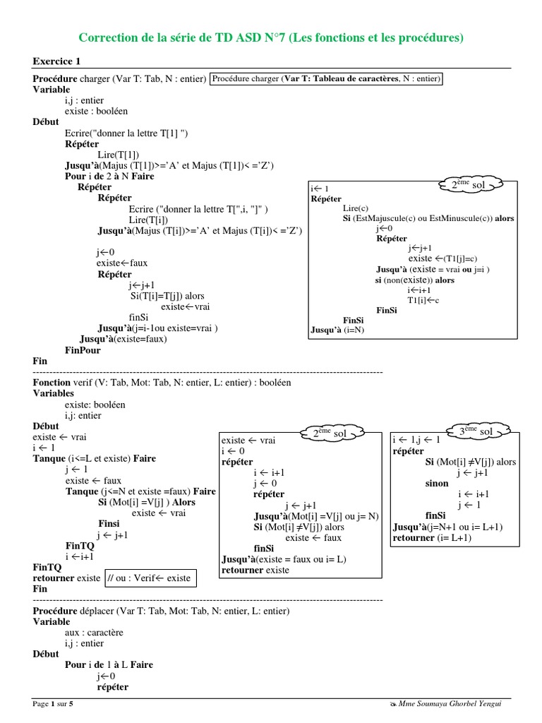 Correction TD ASD N°7: Fonctions et Procédures | PDF | Algèbre de Boole ...