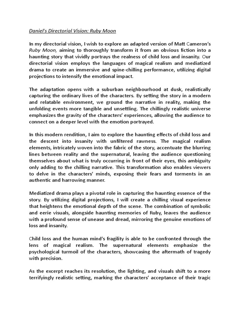 Daniel's Directorial Vision Ruby Moon PDF Realism (Arts) Narrative