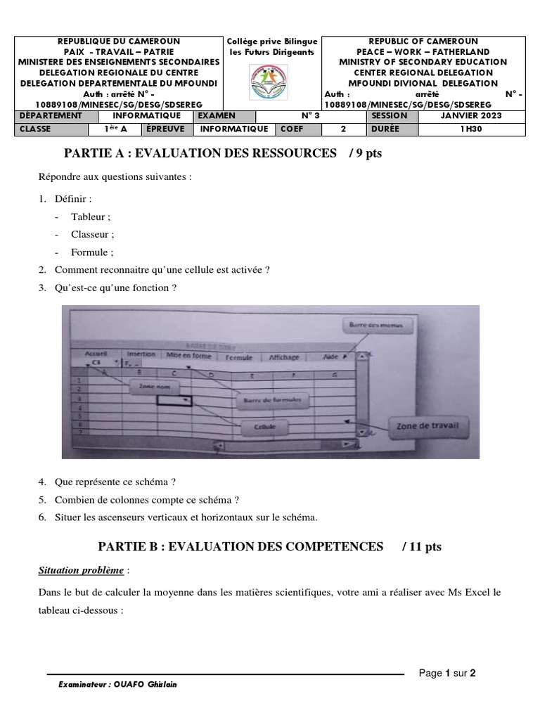 Épreuve d'informatique 1ère A 2023 | PDF | Informatique | Informatique