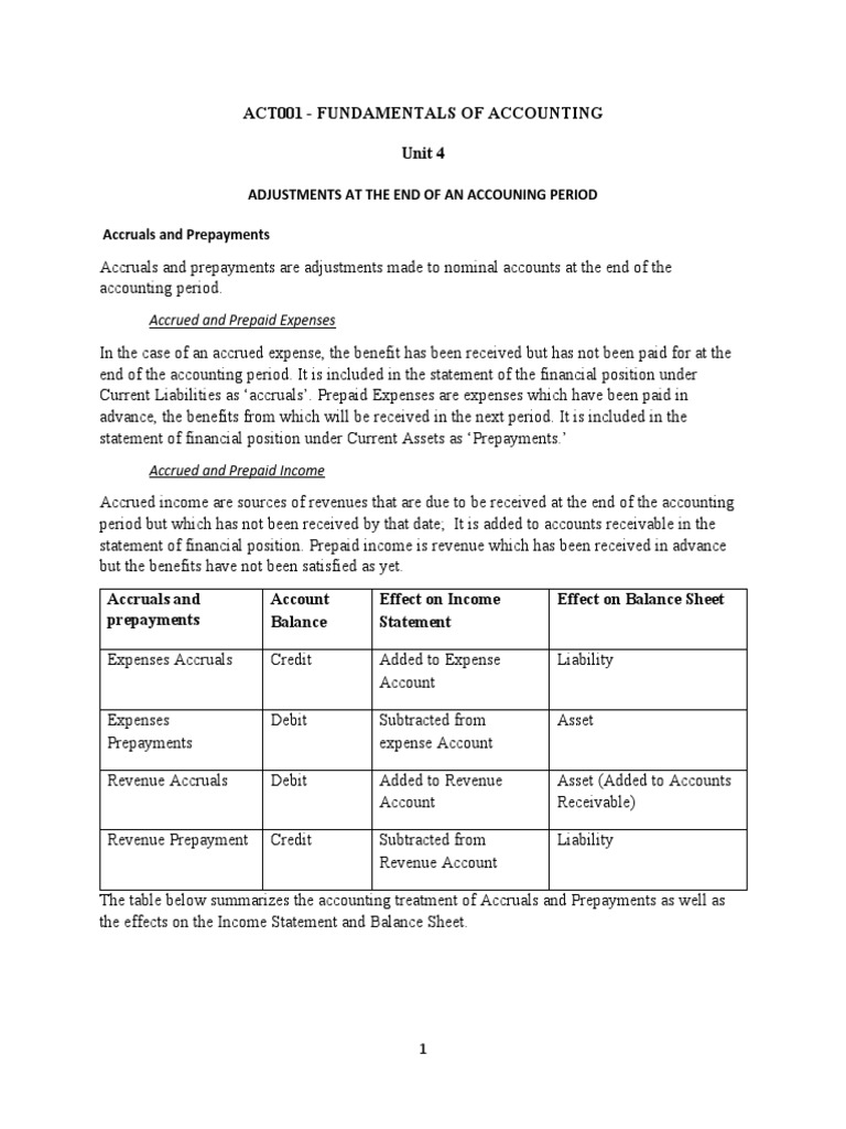 Unit 4 Accruals Prepayments Adjustments At The End Of An Accounting