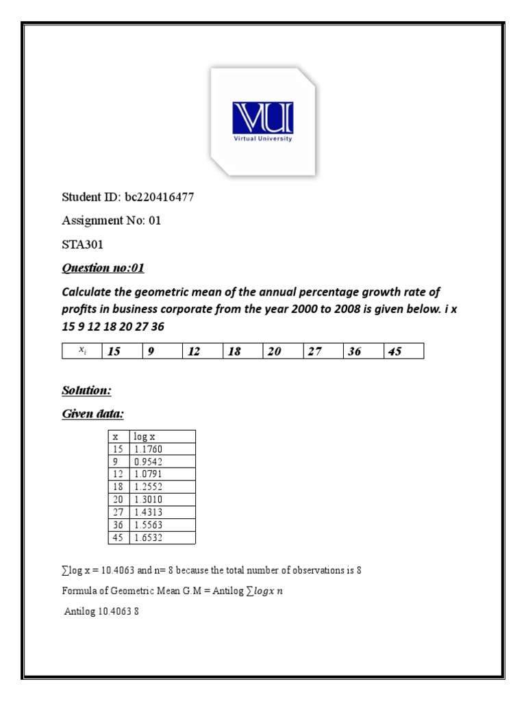 Assignment 1 Pdf Mean Mathematical Analysis