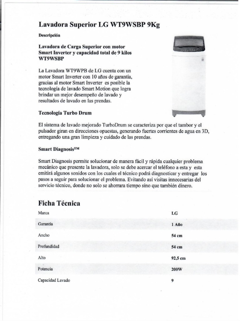 Lavarropas LG WT9WSBP 9 Kg Inverter