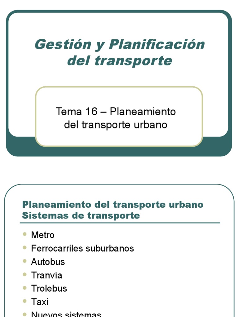 Planeamiento Del Transporte Urbano | PDF
