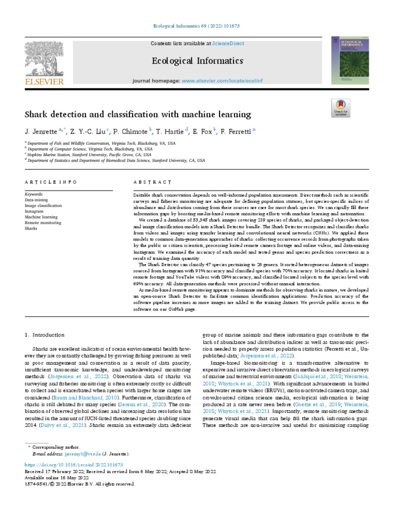 Shark Detection and Classification With Machine Learning | PDF
