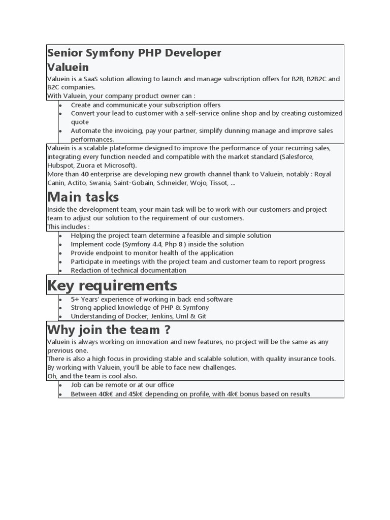 Senior Symfony PHP Developer Position | PDF | Career & Growth | Computers