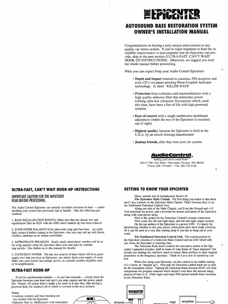 Audio Control The Epicenter (Original) Owners Manual PDF