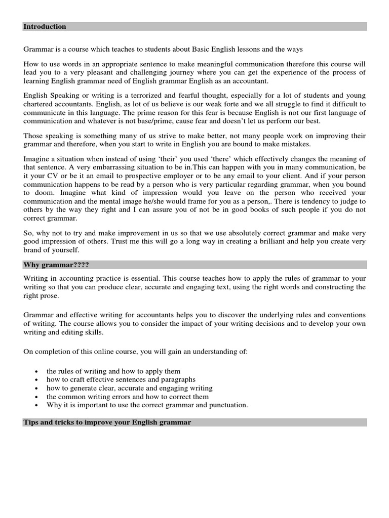 English Grammar for Accountants | PDF | Verb | Part Of Speech