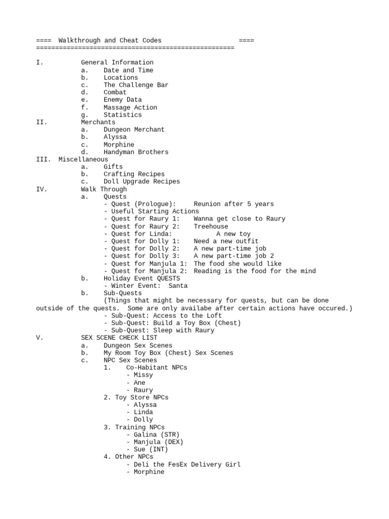 Walkthrough and cheat codes pdf sexual arousal room