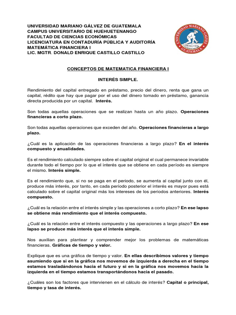 Conceptos Clave de Matemática Financiera | PDF