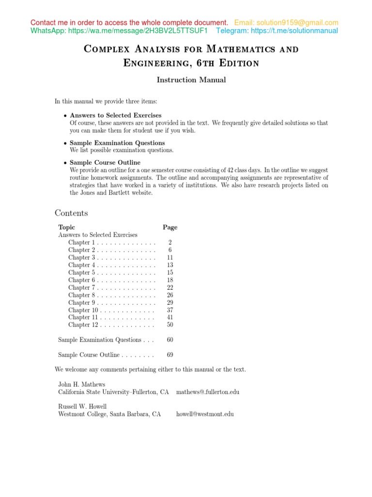 Solution Manual Complex Analysis 6th Edition by John Mathews | PDF ...