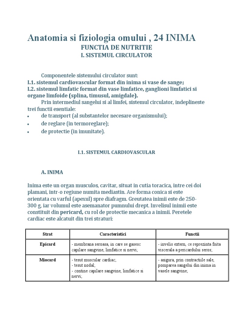Anatomia Si Fiziologia Inimii | PDF