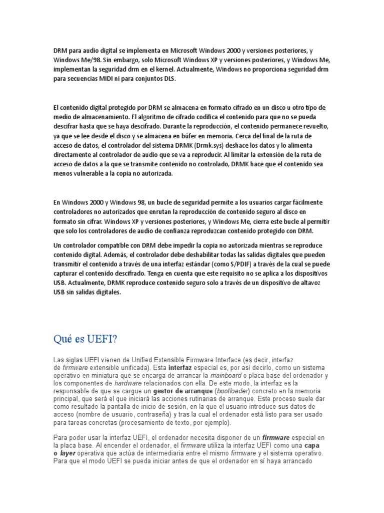 Drm para audio digital se implementa en microsoft windows 2000 y