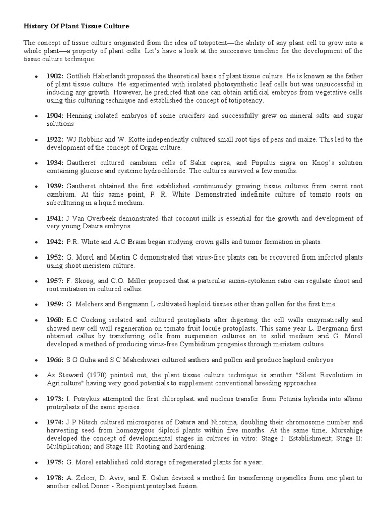 History Of Plant Tissue Culture Pdf Ppt