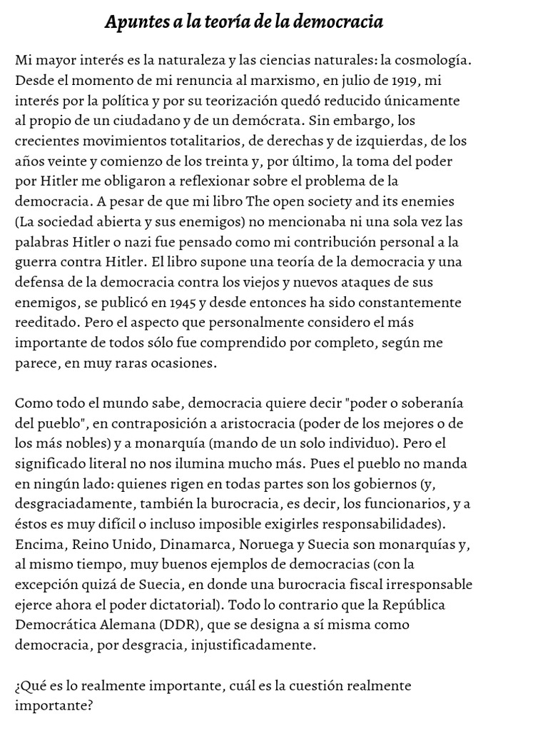 Apuntes A La Teoría de La Democracia | PDF