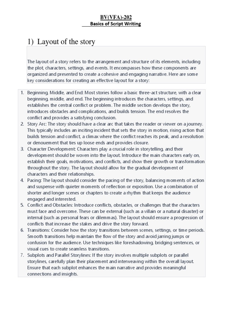 1) Layout of The Story: BV (VFA) - 202 Basics of Script Writing ...