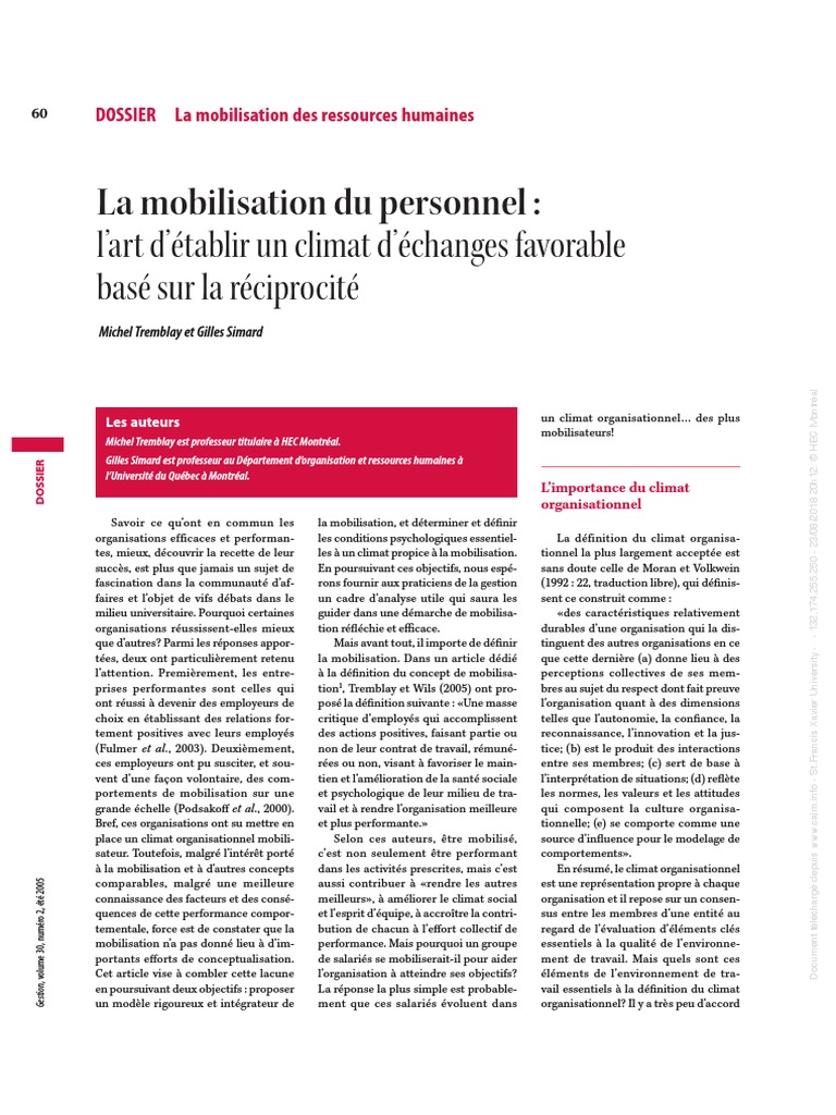 Modèle de mobilisation Tremblay et Simard | PDF