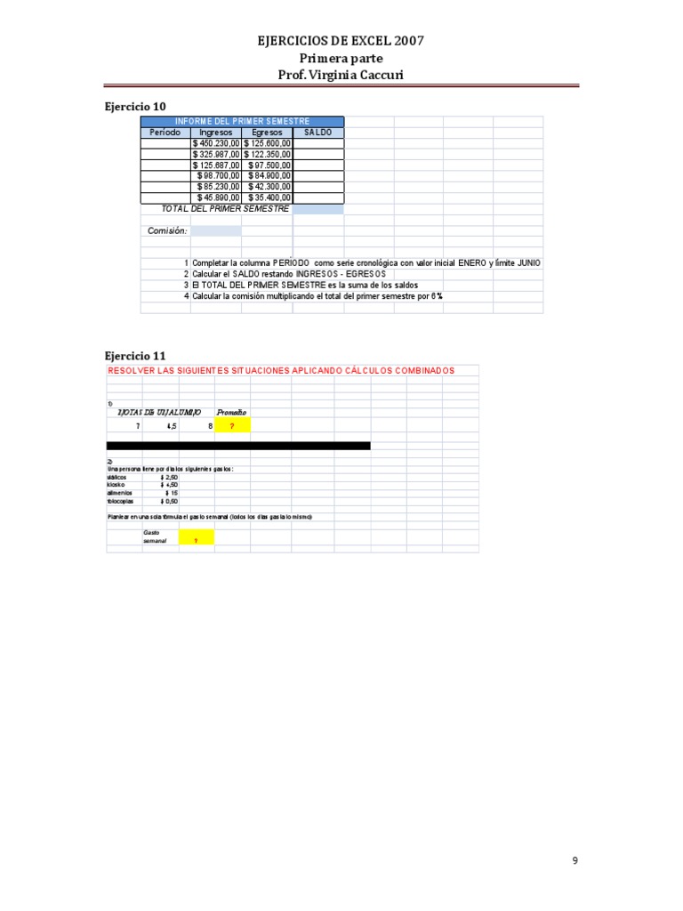 Ejercicios Básicos de Excel 2007 | PDF | Métodos y materiales de enseñanza