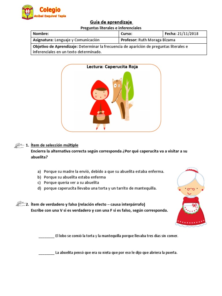 Actividades de Caperucita Roja para Primer Grado | PDF