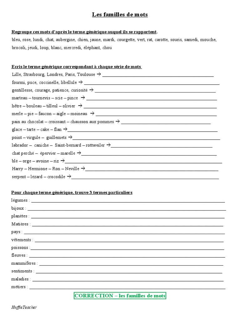 Banque D'exercices Vocabulaire - Mots Particuliers Et Génériques | PDF