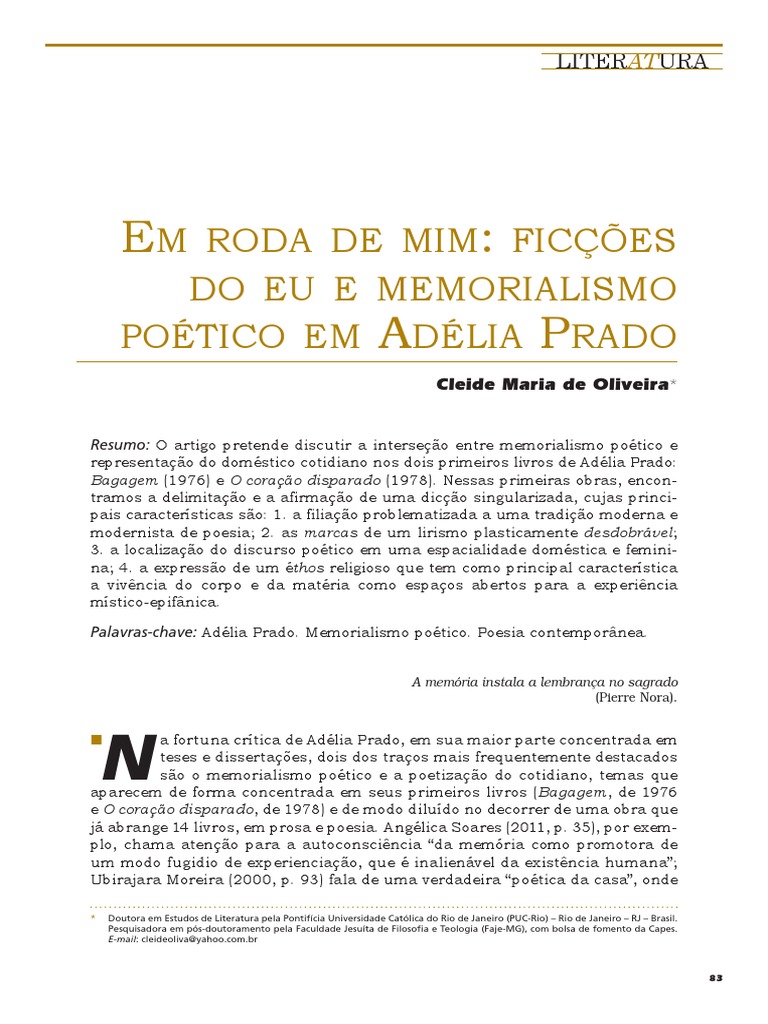 Memorialismo e Cotidiano em Adélia Prado | PDF | Poesia | Amor