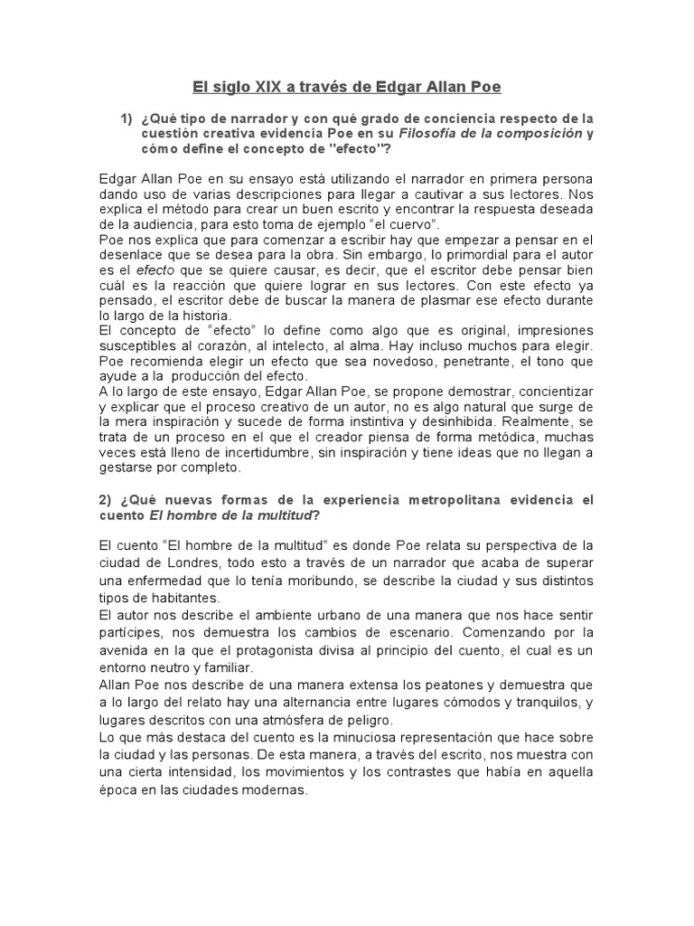 El Siglo XIX A Través de Edgar Allan Poe PDF Edgar Allan Poe