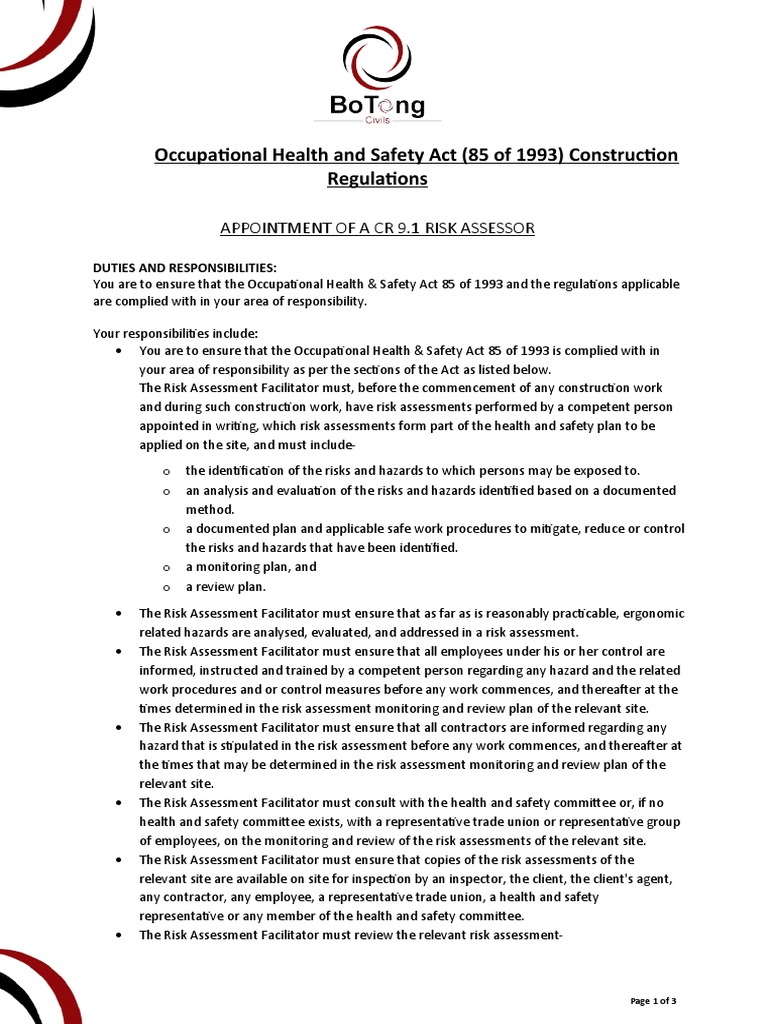 Appointment - CR9.1 Risk Assessor - 2021 | PDF | Risk Assessment