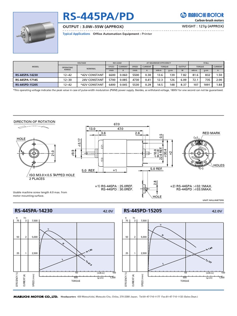 RS-445PA14233R Motor Datasheet | PDF