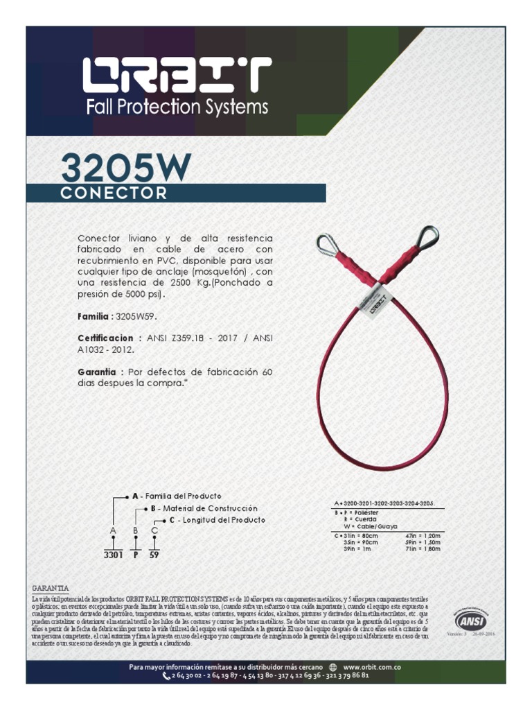 Conector familia 3205w59 certificacion ansi z359 18 2017 ansi