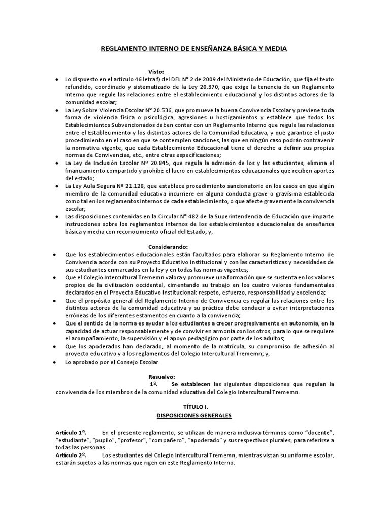 Reglamento Interno de Convivencia Escolar | PDF | Abuso sexual | Violencia