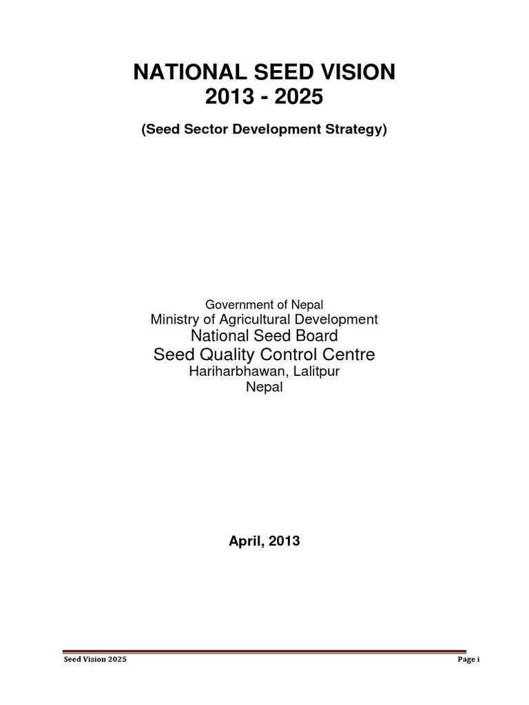 Image showcasing National Seed Vision 2013 2025 en | PDF | Agriculture | Plant Breeding