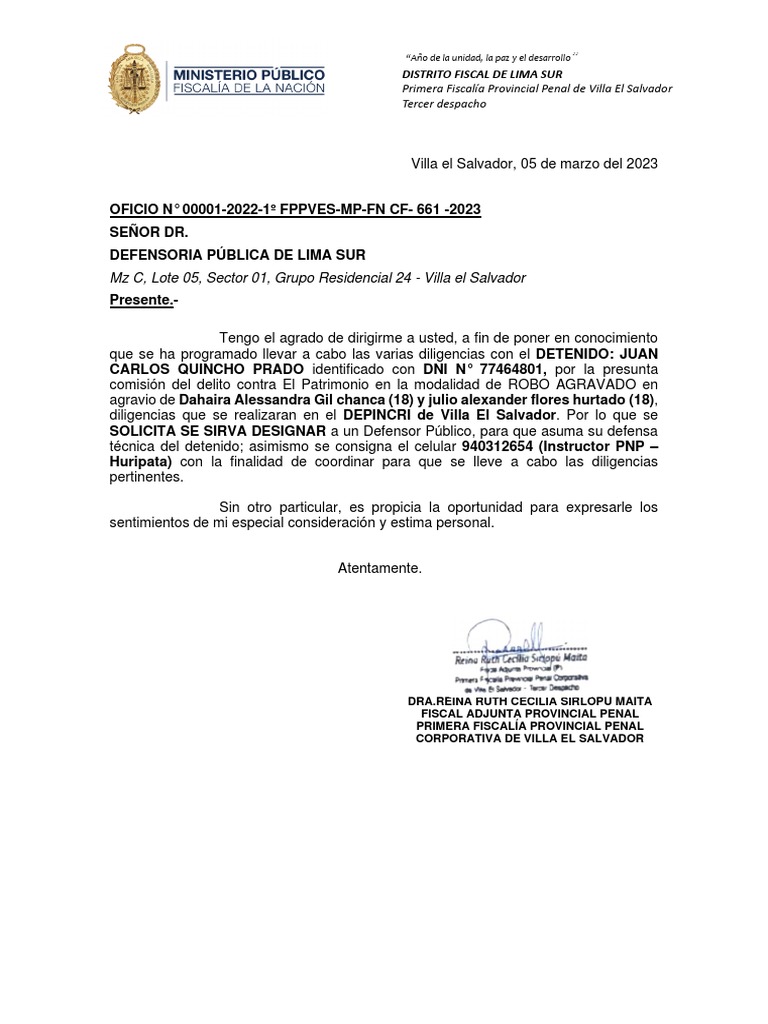 Oficio Para Defensor Publico 661 2023 Pdf