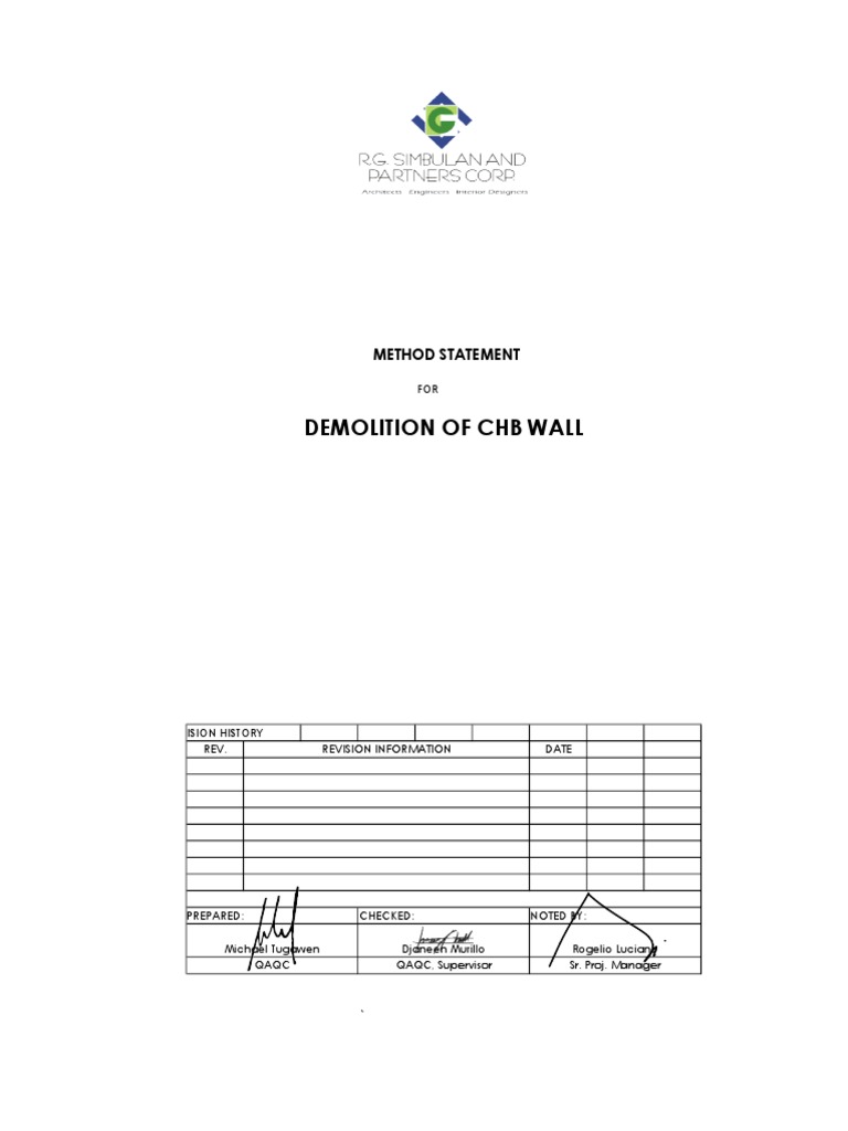 CHB Wall Demolition Method Statement | PDF