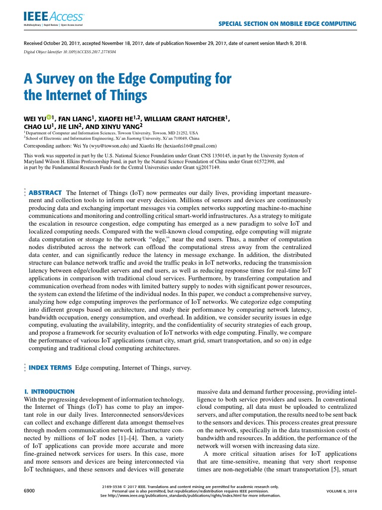 A Survey On The Edge Computing For The Internet of Things | PDF