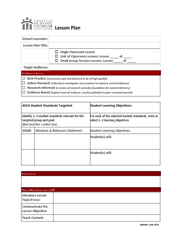 Asca lesson plan pdf school counselor learning