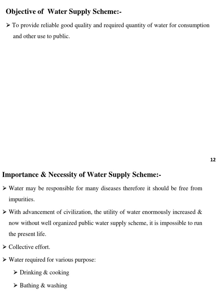 Objective of Water Supply Scheme PDF