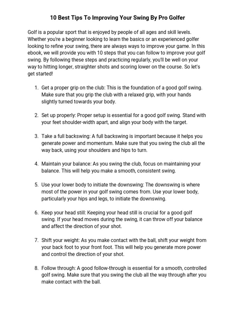 10 Best Tips To Improving Your Swing by Pro Golfer Download Free PDF