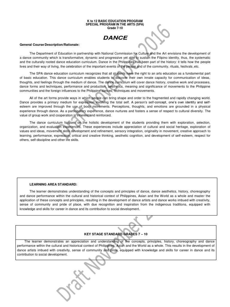 Grade 7 SPA Dance Curriculum Guide | PDF | Dances | Learning