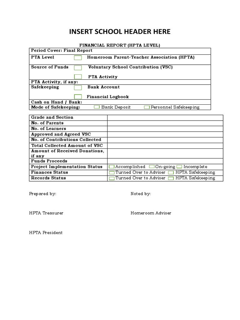 Pta End Of Year Financial Report