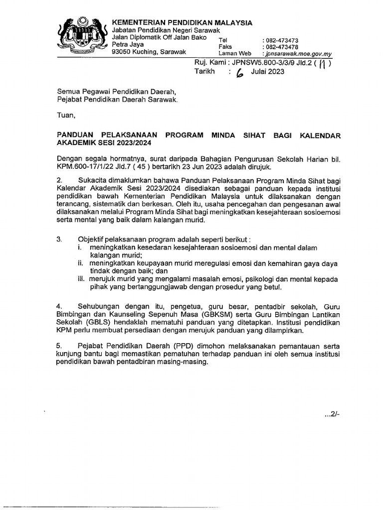 12.PANDUAN PELAKSANAAN PROGRAM MINDA SIHAT 2023 | PDF