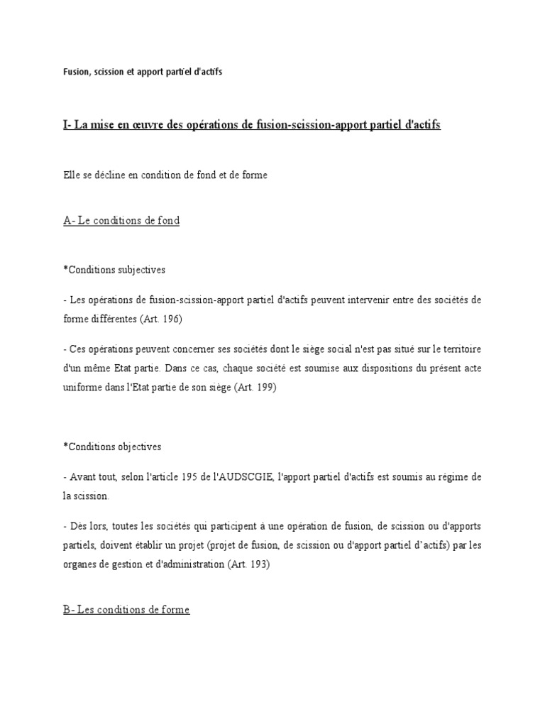 Fusion et scission des sociétés OHADA | PDF