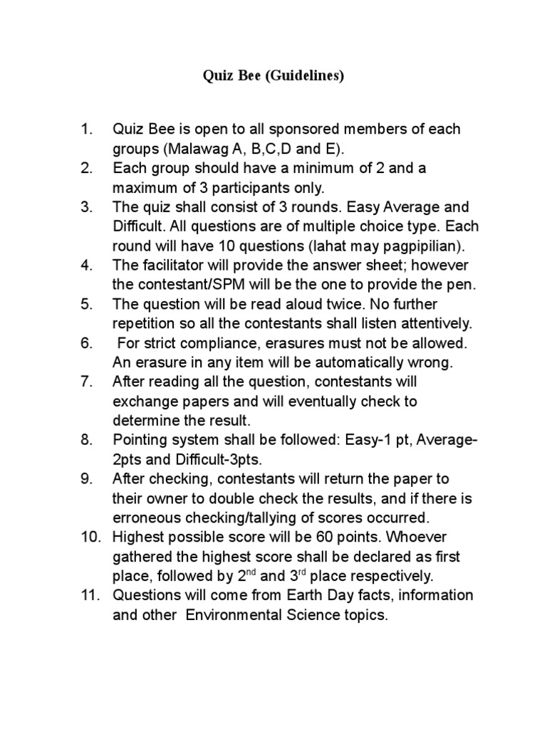 Quiz Bee Guidelines for Participants | PDF