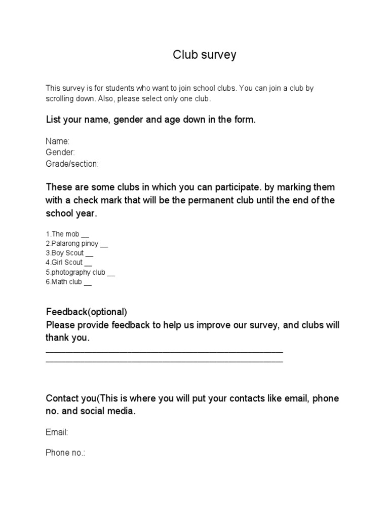 Student Club Membership Survey | PDF