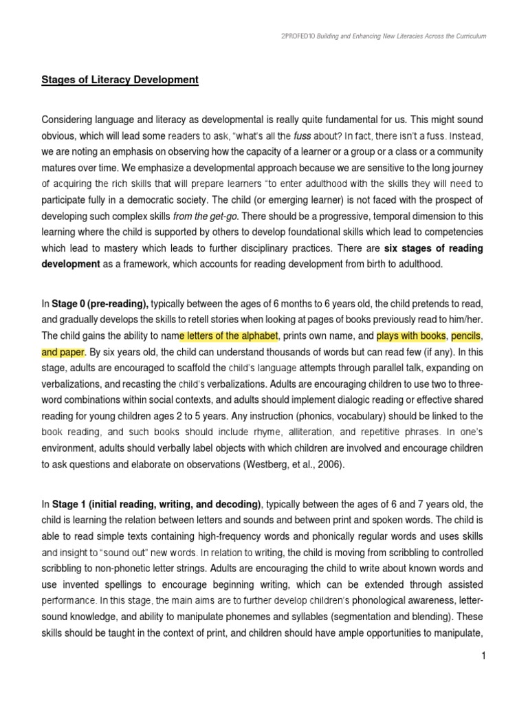 Stages of Literacy Development PreK-6 | PDF | Reading Comprehension ...