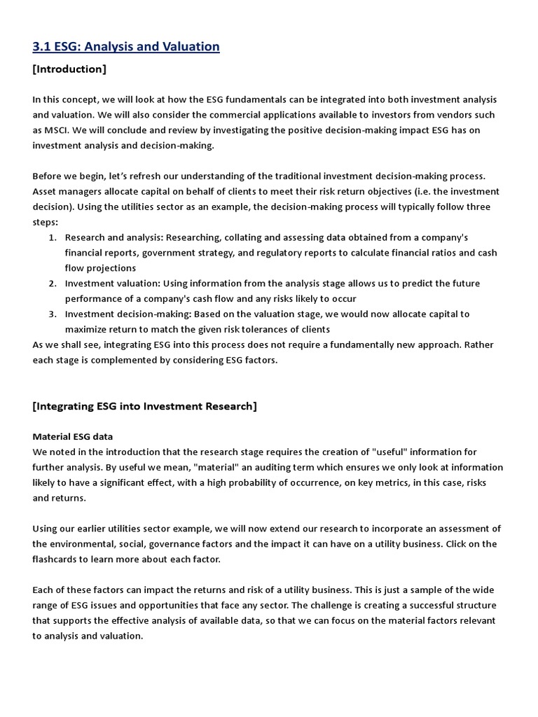 Integrating ESG in Investment Analysis | PDF | Business