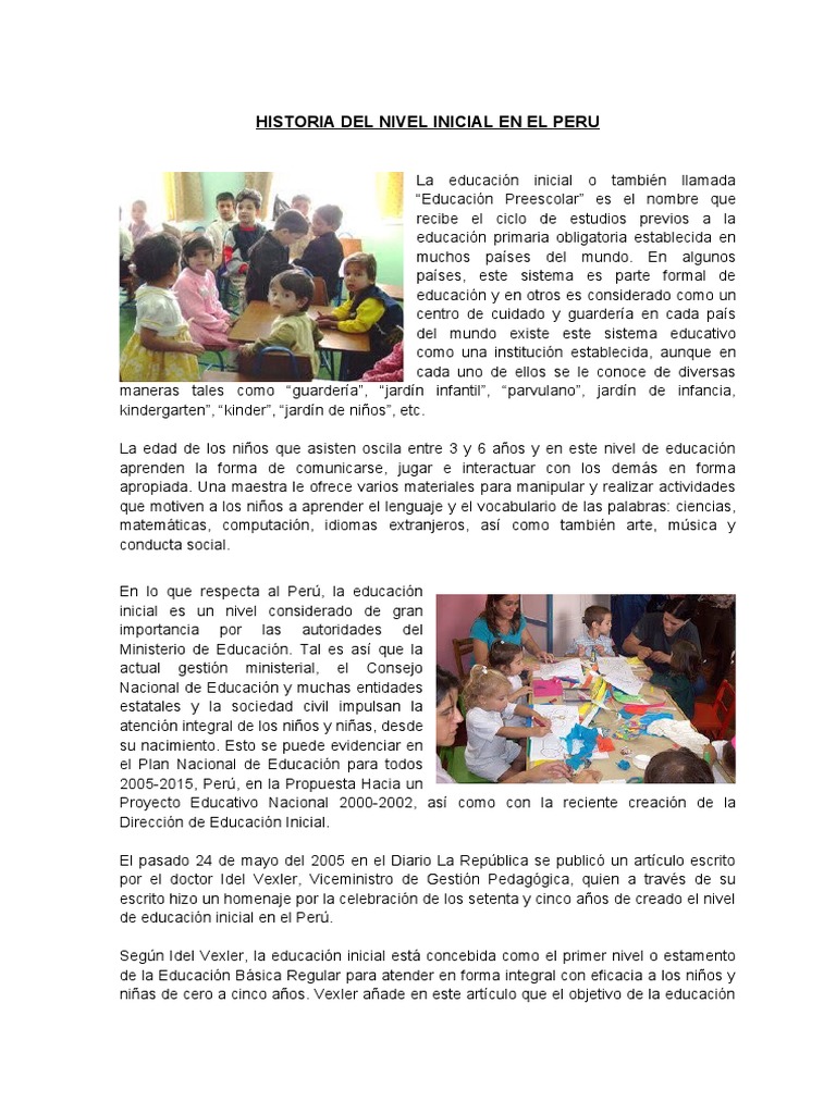 Historia de la Educación Inicial en Perú | PDF | Educación de la ...
