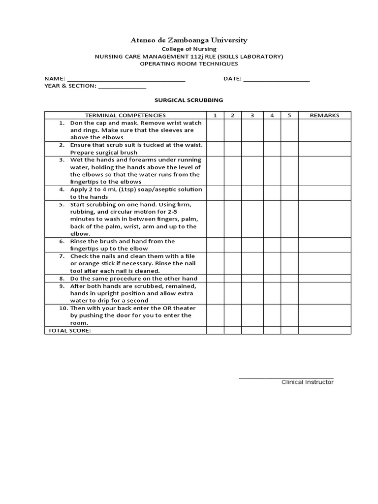 Operating Room Techniques Checklist | PDF | Hand | Glove