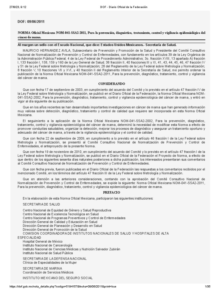 Nom 041 Cama | PDF | Cáncer de mama | Cáncer