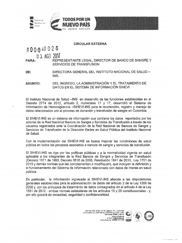 Circular 0026 de 2017 | PDF | Informática | Sangre