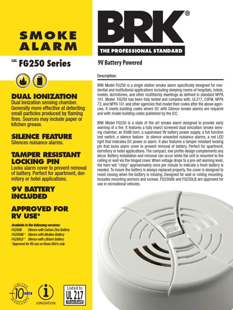 BRK FG250 Smoke Alarm Overview | PDF | Manufactured Goods | Electrical ...